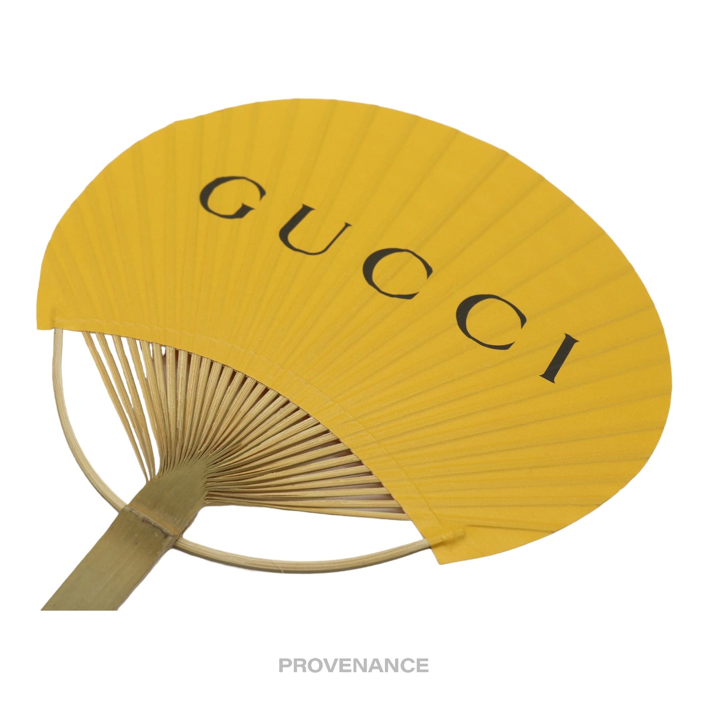 🔴 Gucci Logo Bamboo Hand Fan - Yellow