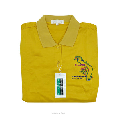 🔴 BALENCIAGA Embroidered Long Sleeve Polo Shirt - Yellow