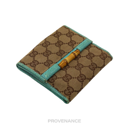 🔴 Gucci Bamboo Trifold Wallet - GG Canvas Turquoise