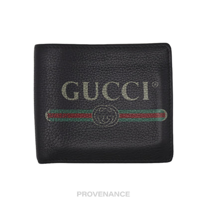 🔴 Gucci Vintage Logo Bifold Wallet - Black Leather