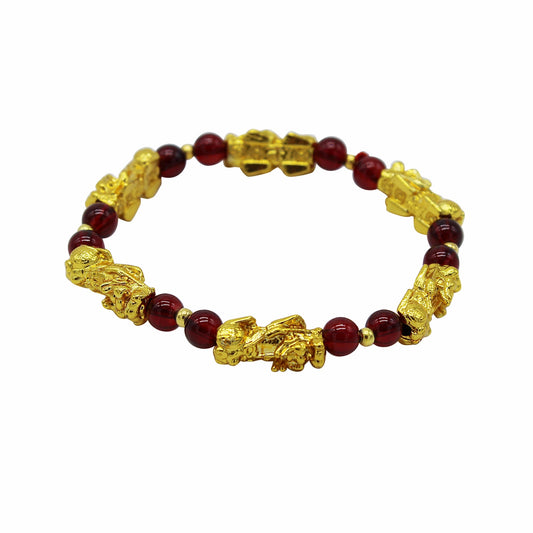 🔴 Bracelet - Gold Dragon & Red Agate