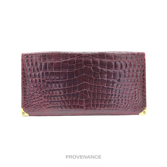 🔴 Givenchy Long Wallet - Burgundy Crocodile Leather