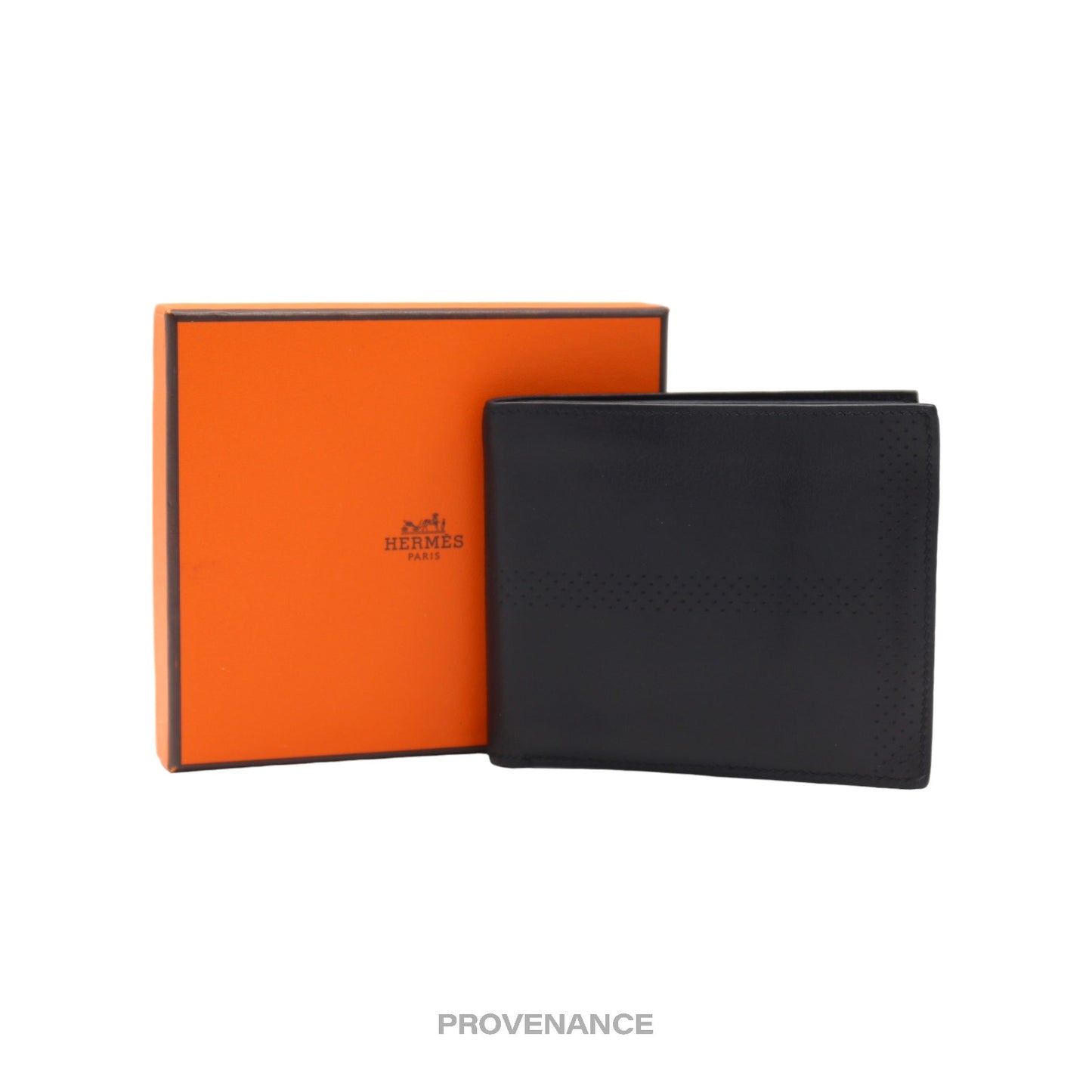 🔴 Hermès 8CC Bifold Wallet - Black Perforated H