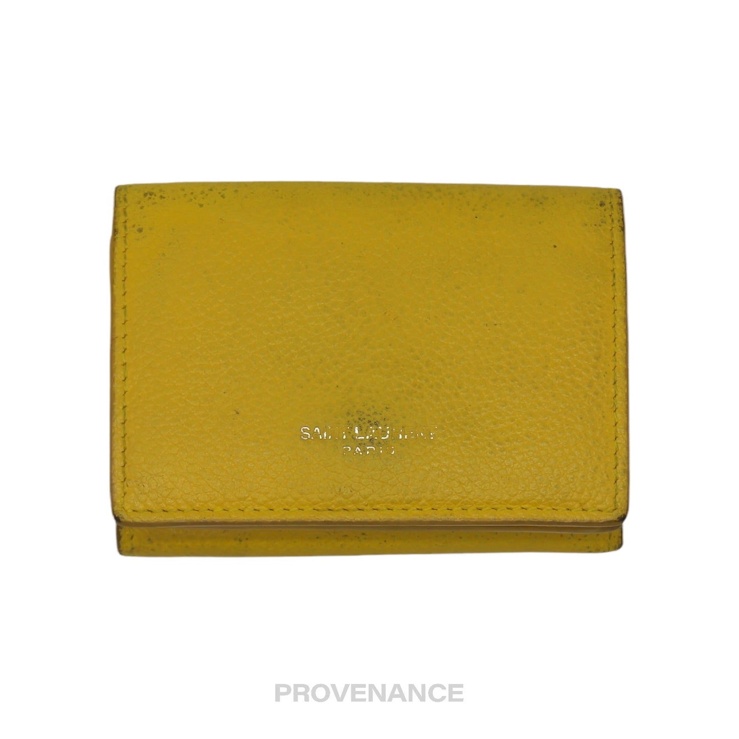 🔴 Saint Laurent Paris SLP Trifold Card Wallet - Yellow Leather