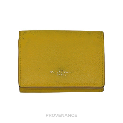 🔴 Saint Laurent Paris SLP Trifold Card Wallet - Yellow Leather