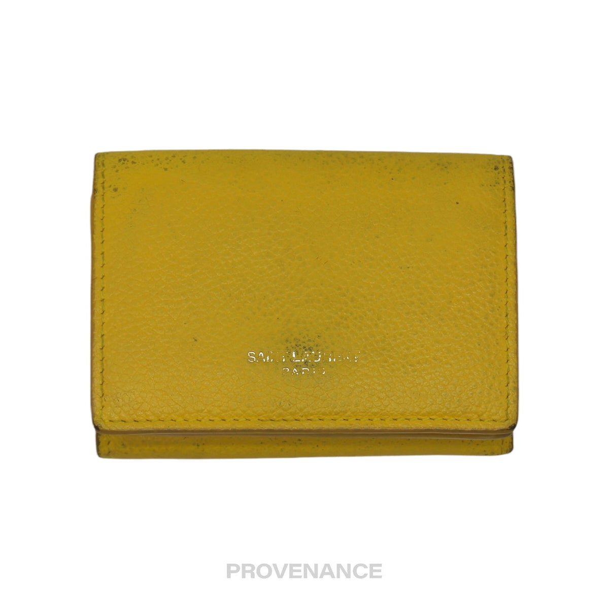 🔴 Saint Laurent Paris SLP Trifold Card Wallet - Yellow Leather