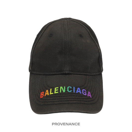 🔴 Balenciaga Embroidered Rainbow Logo Cap - Washed Black