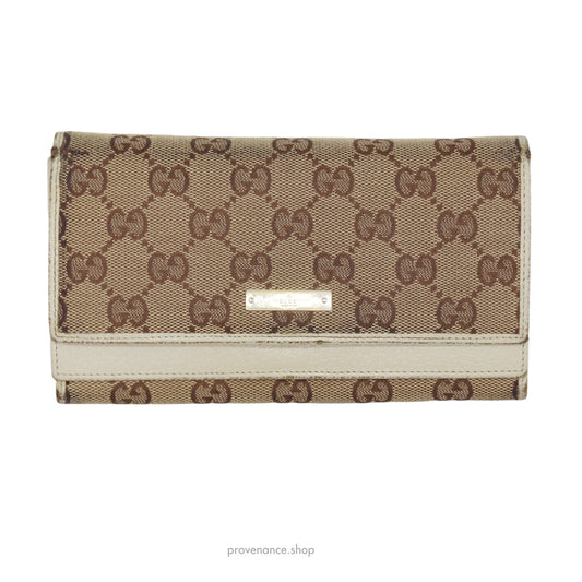 🔴 Gucci GG Canvas Long Wallet - White