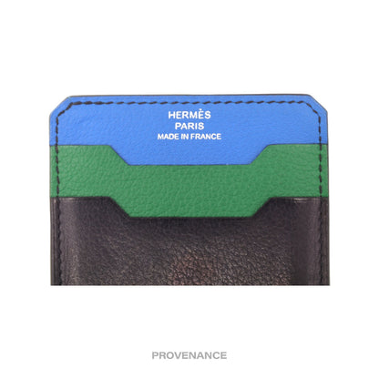 🔴 Hermès 3CC Wallet - Blue/Black/Green Leather