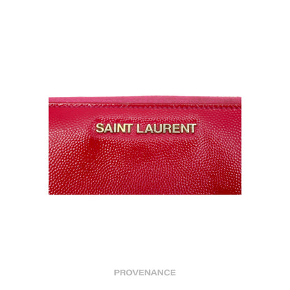 🔴 Saint Laurent Paris SLP Logo Long Wallet - Pink Leather