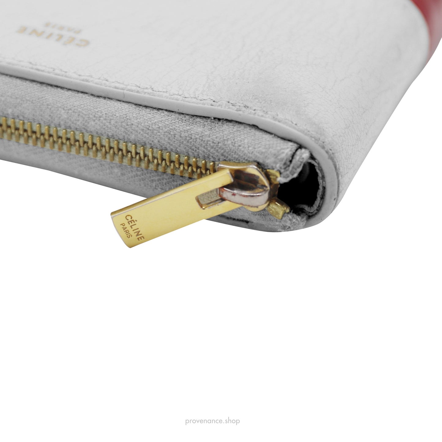 🔴 Celine Compact Zip Wallet - White/Red