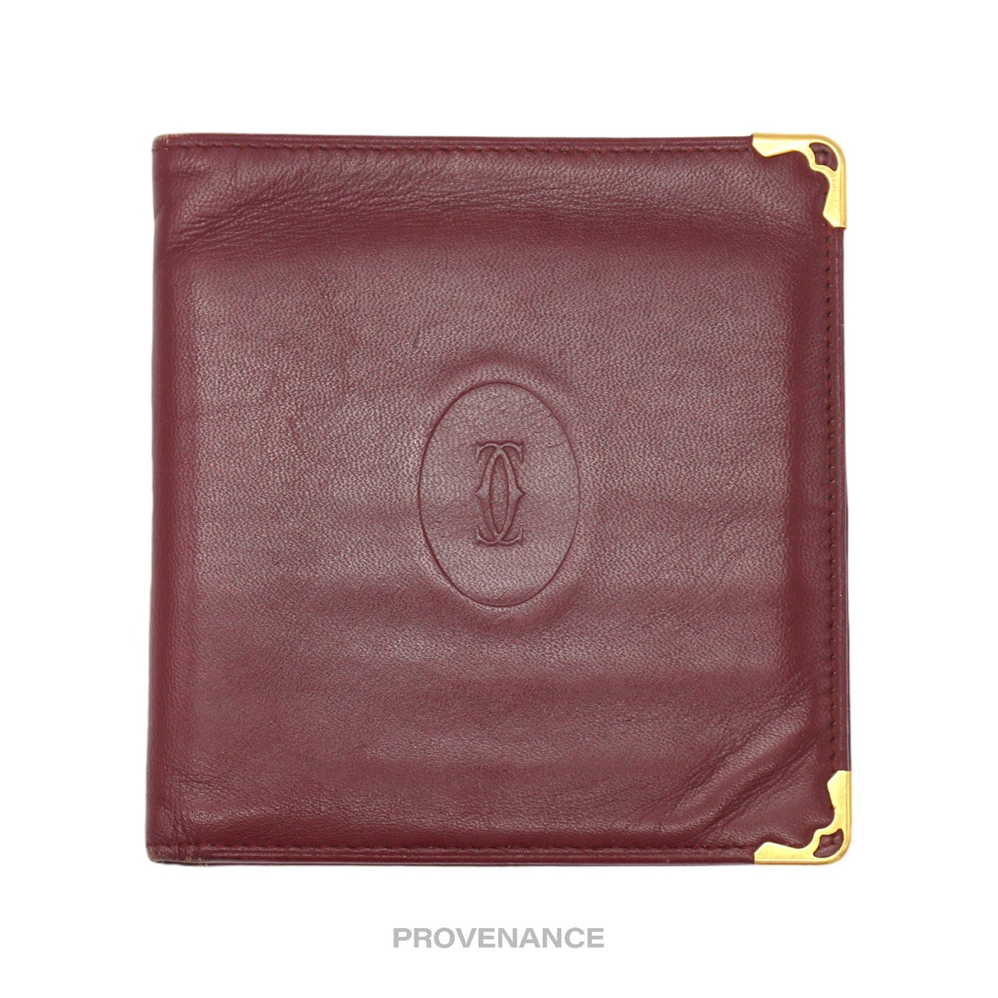 🔴 Cartier 10CC Bifold Wallet - Burgundy Calfskin Leather