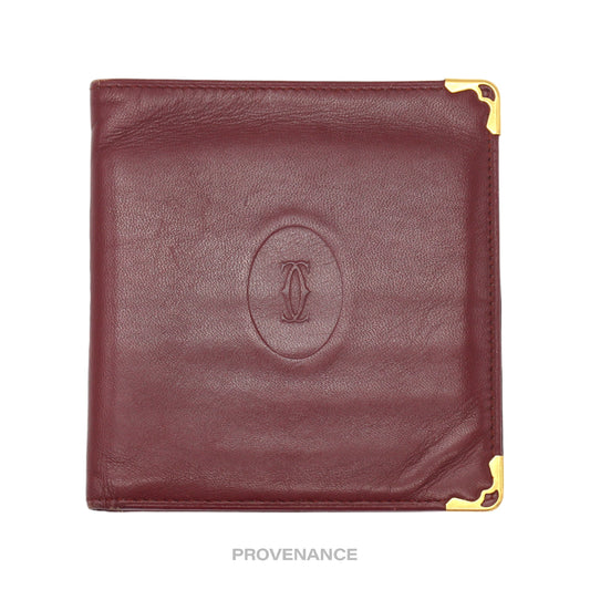 🔴 Cartier 10CC Bifold Wallet - Burgundy Calfskin Leather