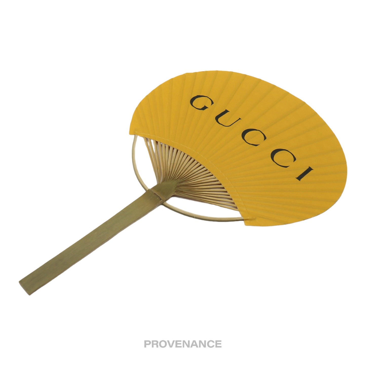 🔴 Gucci Logo Bamboo Hand Fan - Yellow