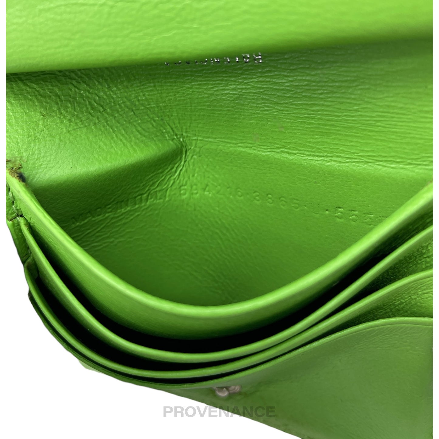 🔴 Balenciaga Logo Print Bifold Wallet - Green Leather