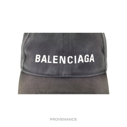 🔴 Balenciaga Embroidered Logo Cap - Washed Black