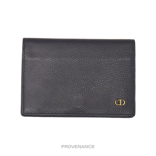 🔴 Christian Dior CD Card Wallet - Navy Grained Leather