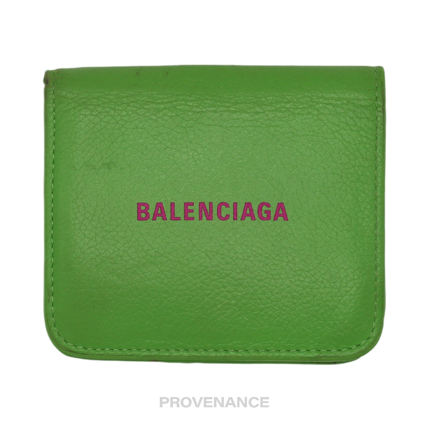 🔴 Balenciaga Logo Print Bifold Wallet - Green Leather