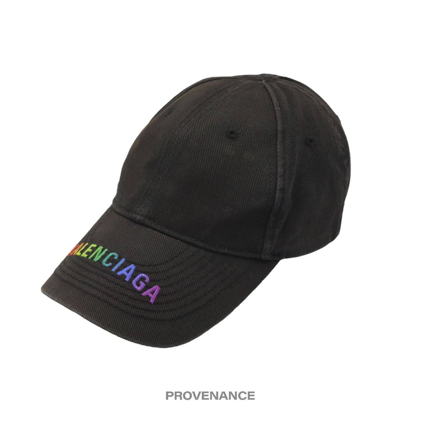 🔴 Balenciaga Embroidered Rainbow Logo Cap - Washed Black