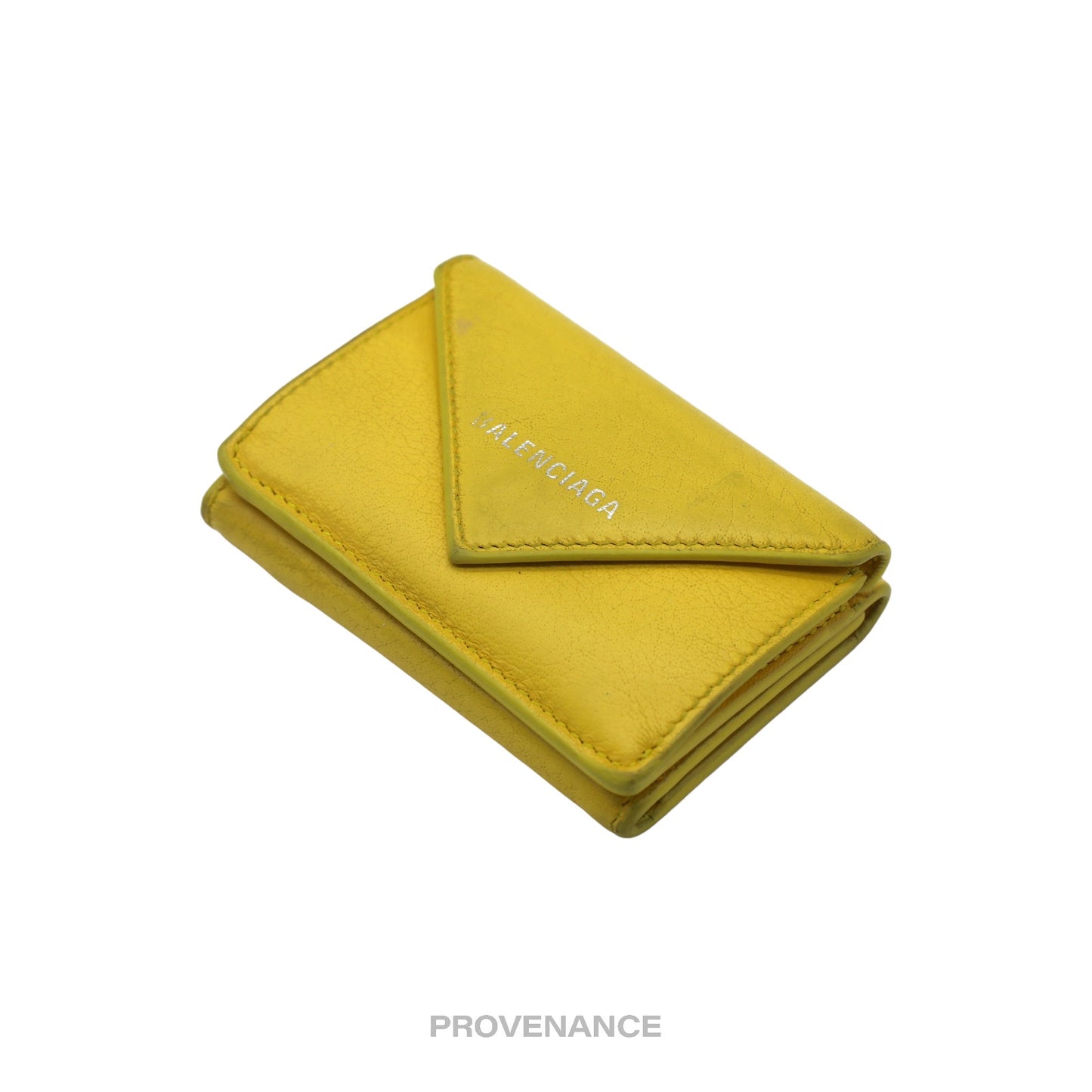 🔴 Balenciaga Papier Mini Wallet - Yellow Leather