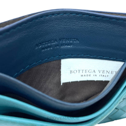🔴 Bottega Veneta Card Holder Wallet - Blue Intrecciato