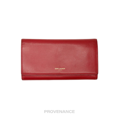 🔴 Saint Laurent Paris SLP Snap Long Wallet - Red Leather