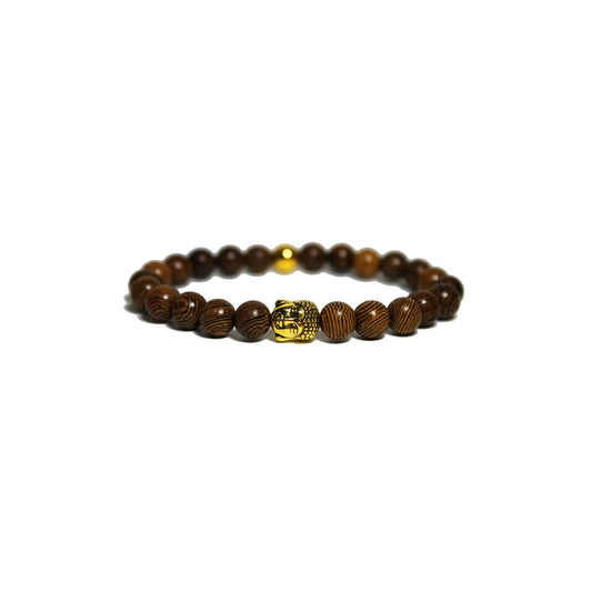 🔴 Bracelet - Gold Buddha & Zebra Wood