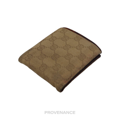 🔴 Gucci GG Crocodile Trim Canvas Bifold Wallet - Brown