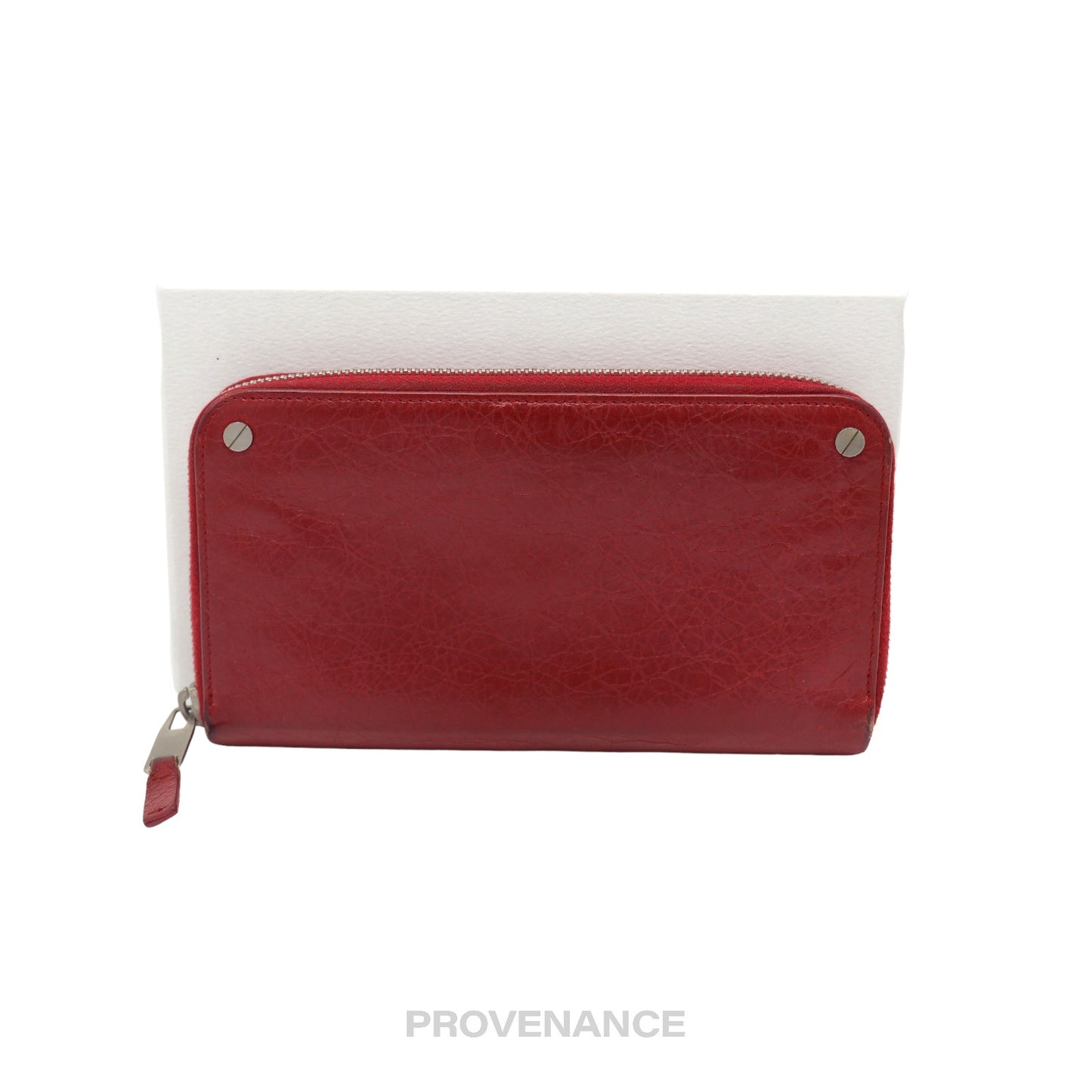 🔴 Balenciaga Screw Stud Long Zip Wallet - Red Leather