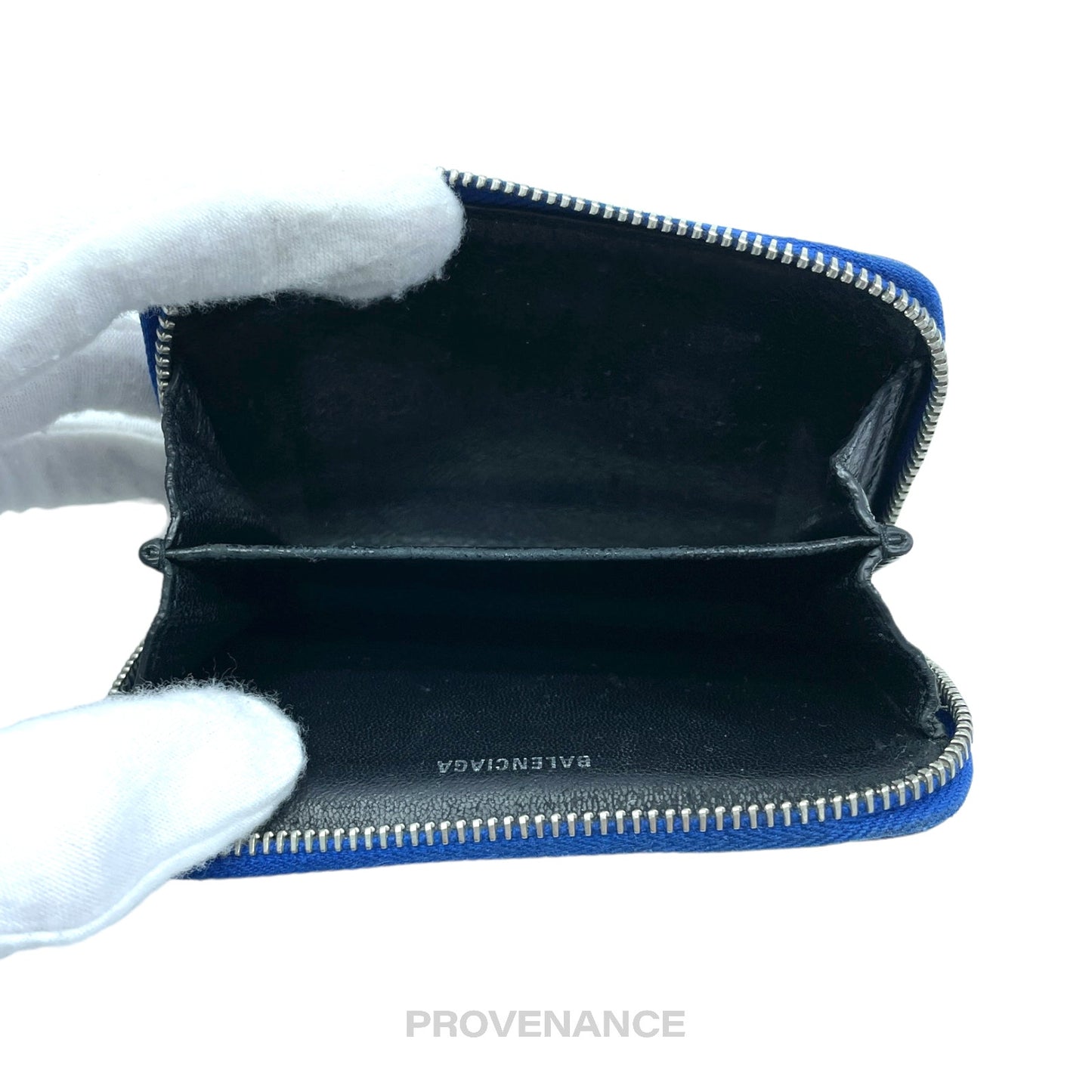 🔴 Balenciaga Logo Zip Card Wallet - Blue Leather