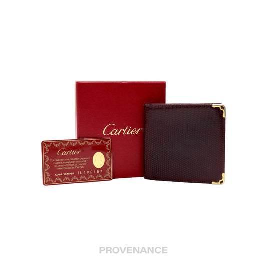 🔴 Cartier Bifold Wallet - Burgundy Lizard Leather