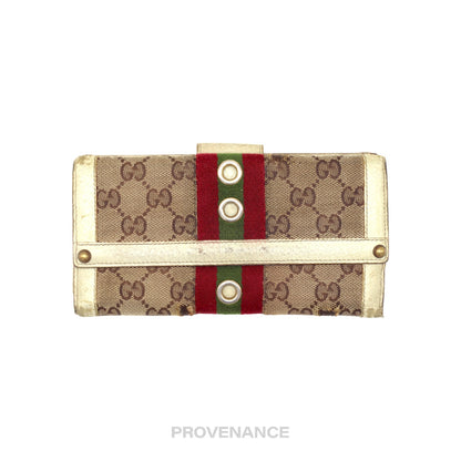 🔴 Gucci GG Canvas Long Wallet - White with Web