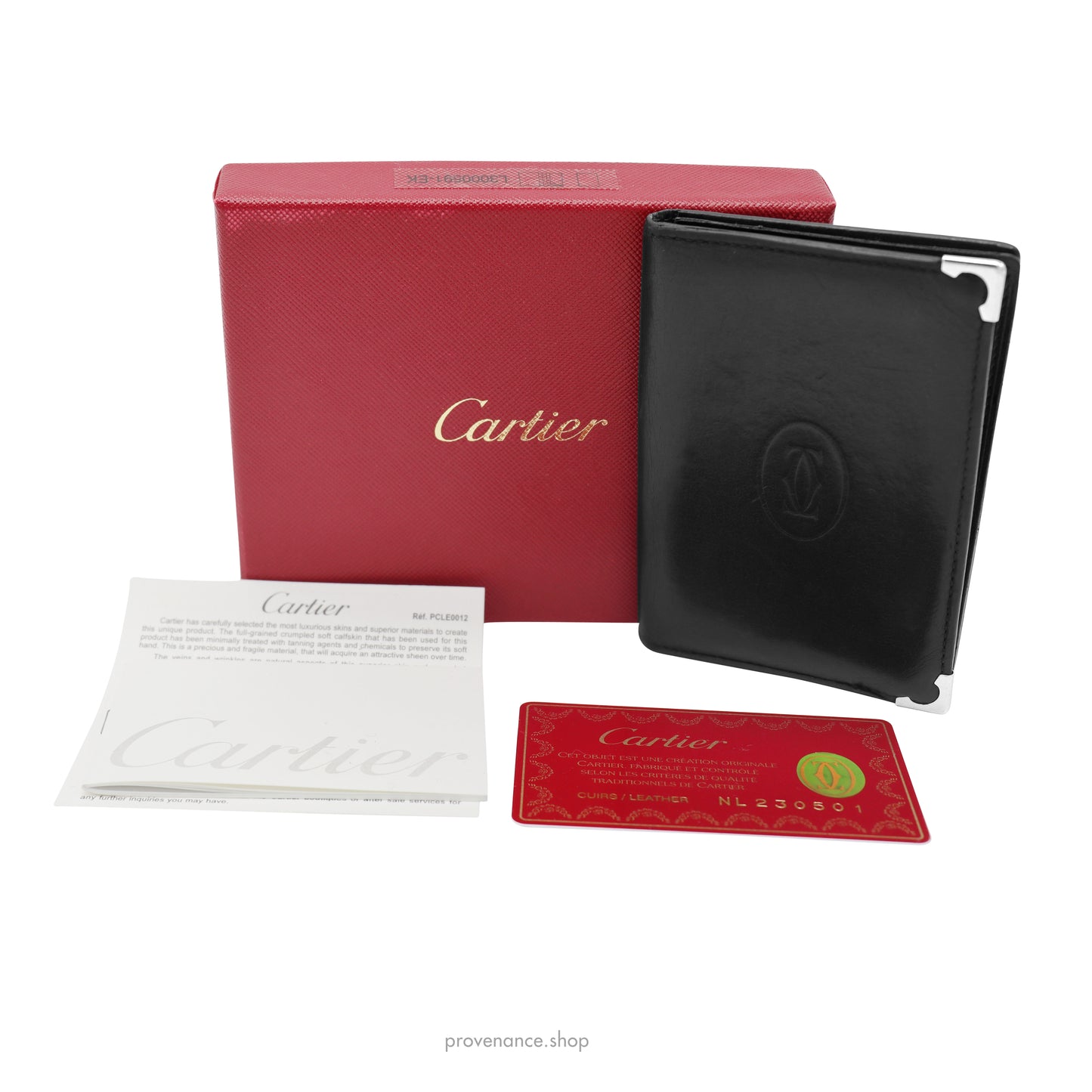 Cartier Pocket Organizer Wallet - Black & Burgundy Leather