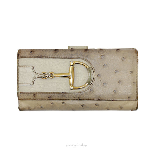 Gucci Horsebit Long Wallet - Ivory Ostrich Leather