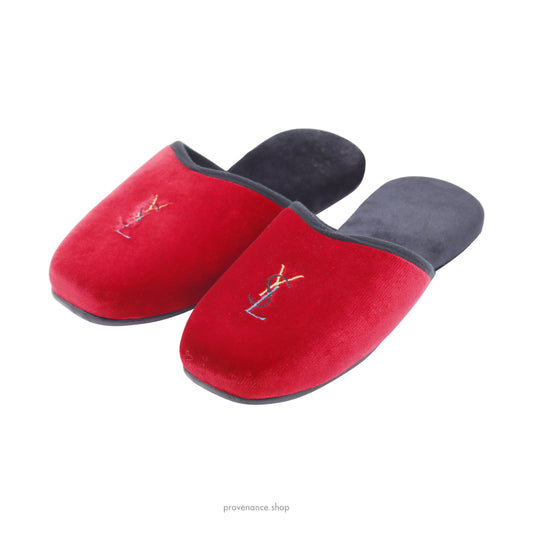 Yves Saint Laurent YSL Velvet Logo Slipper - Red