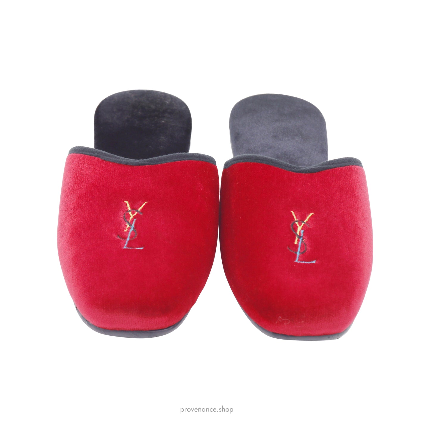 Yves Saint Laurent YSL Velvet Logo Slipper - Red