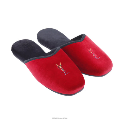 Yves Saint Laurent YSL Velvet Logo Slipper - Red