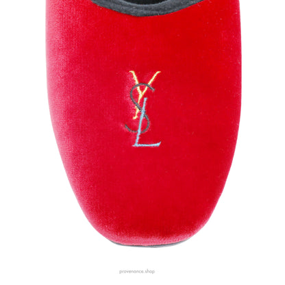 Yves Saint Laurent YSL Velvet Logo Slipper - Red