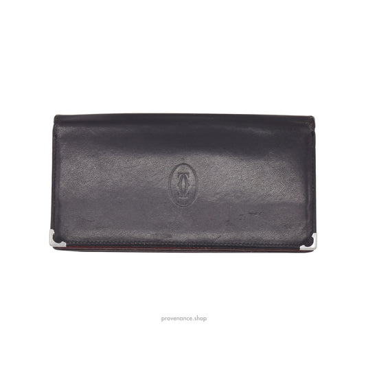 Cartier Long Wallet - Black & Burgundy Leather
