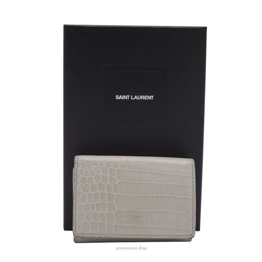 SLP Compact Snap Card Wallet - Gray Croc Leather