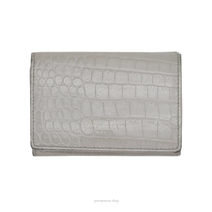 SLP Compact Snap Card Wallet - Gray Croc Leather