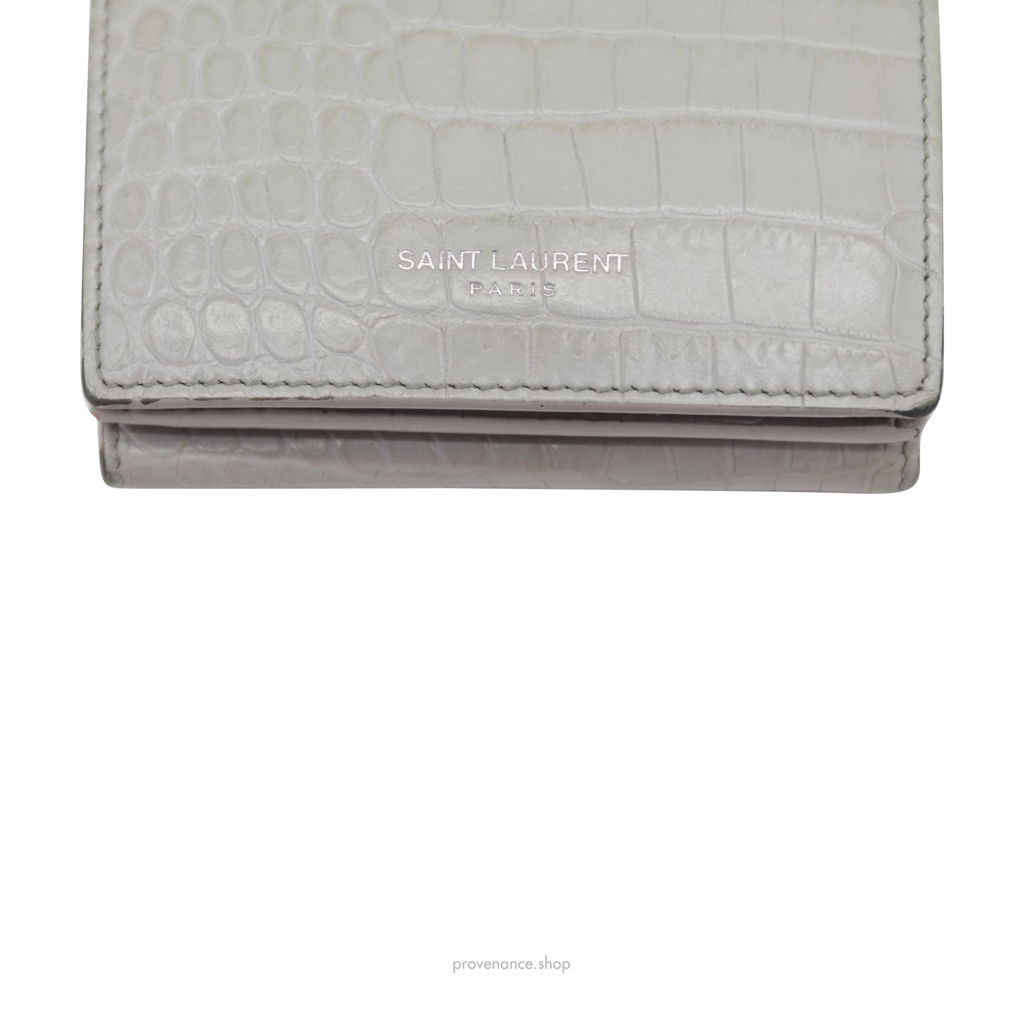 SLP Compact Snap Card Wallet - Gray Croc Leather