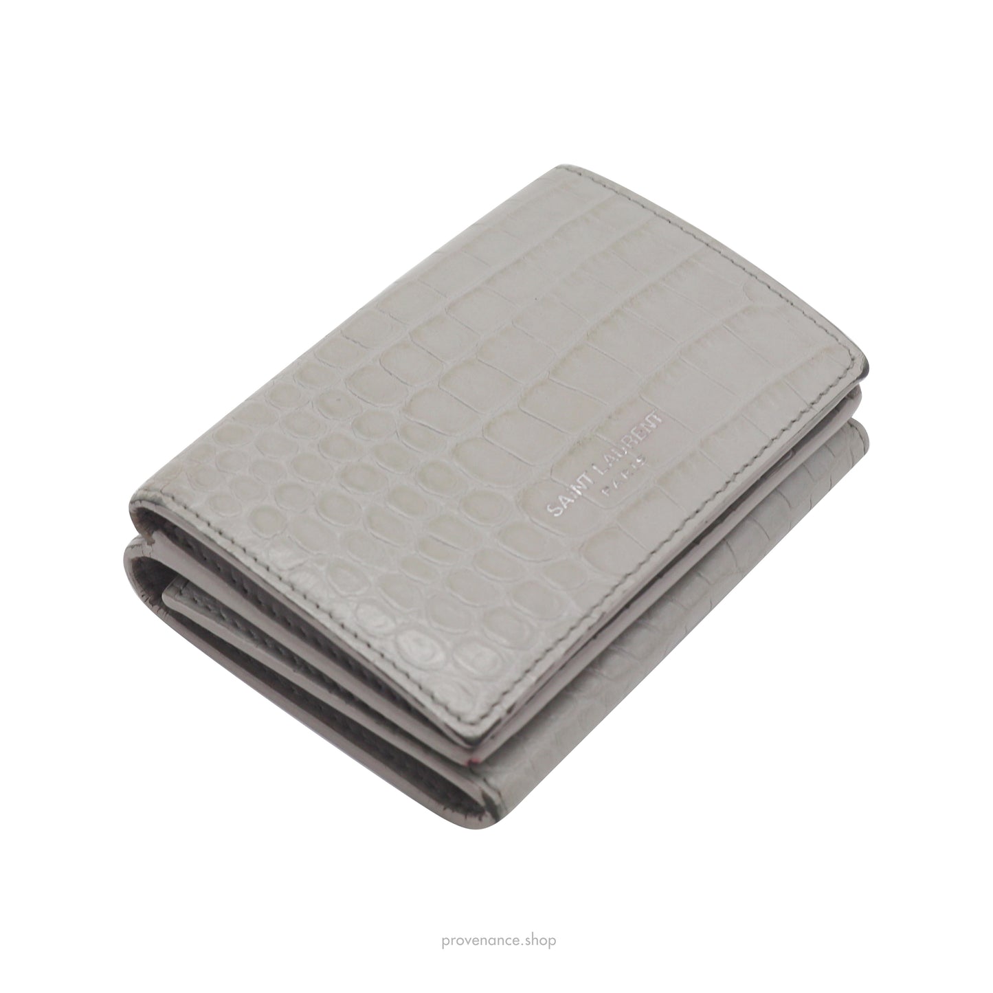 SLP Compact Snap Card Wallet - Gray Croc Leather