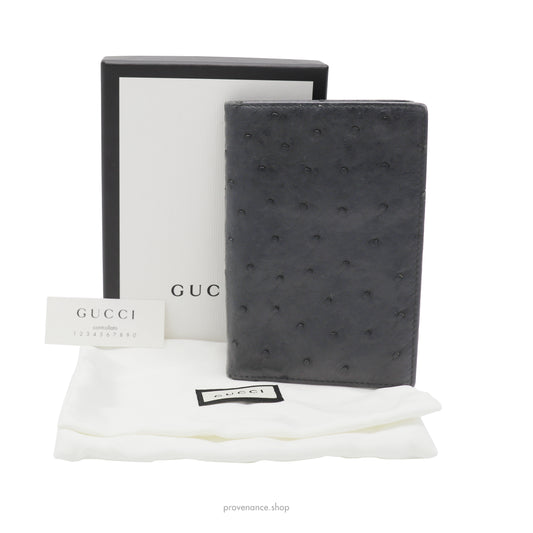 Gucci Tall Wallet - Black Ostrich Leather