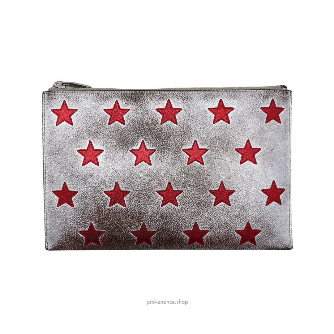 Saint Laurent Paris SLP Zip Star Pouch - Silver/Red