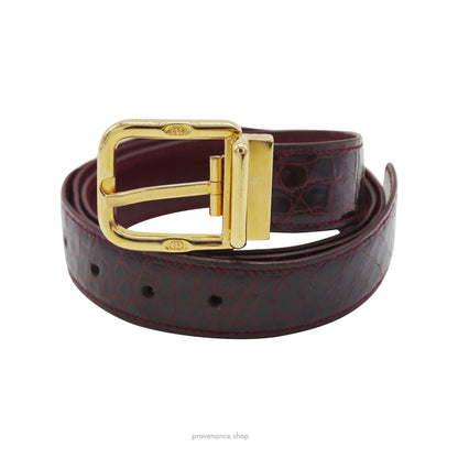 Gucci Tang Belt - Burgundy Crocodile Leather