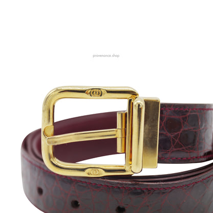 Gucci Tang Belt - Burgundy Crocodile Leather