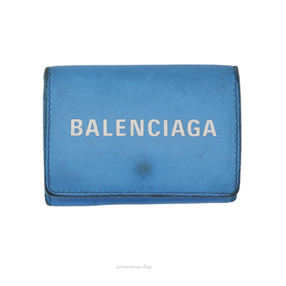 Balenciaga Logo Print Trifold Mini Wallet - Blue