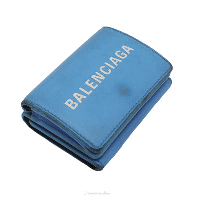 Balenciaga Logo Print Trifold Mini Wallet - Blue