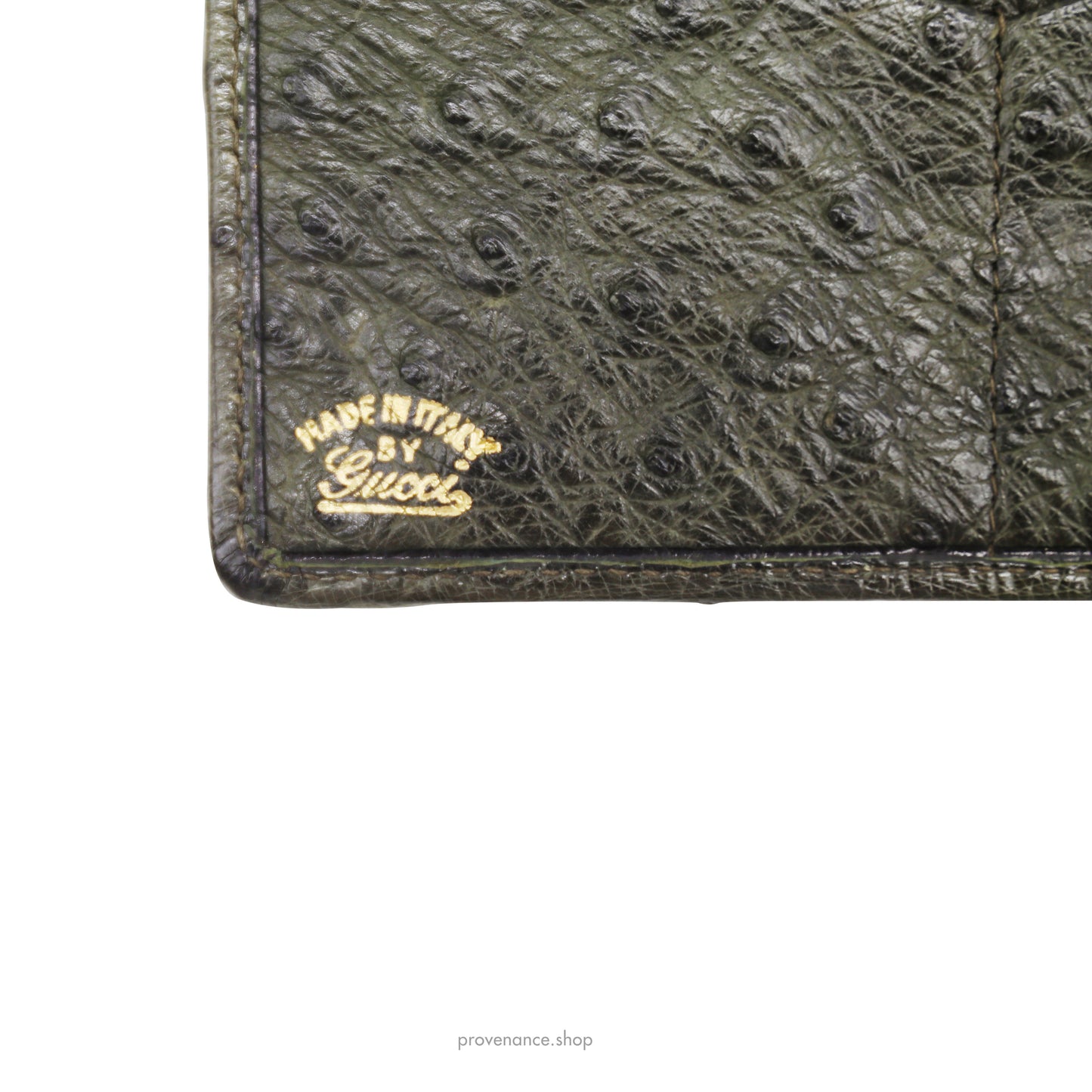 Gucci Ostrich Bifold Wallet - Olive